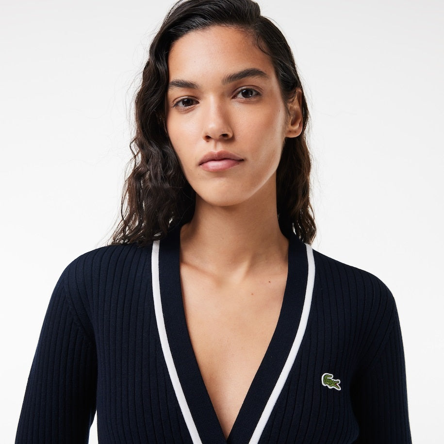 LACOSTE - CARDIGAN IN MAGLIA A COSTINE 3D CON SCOLLO A V