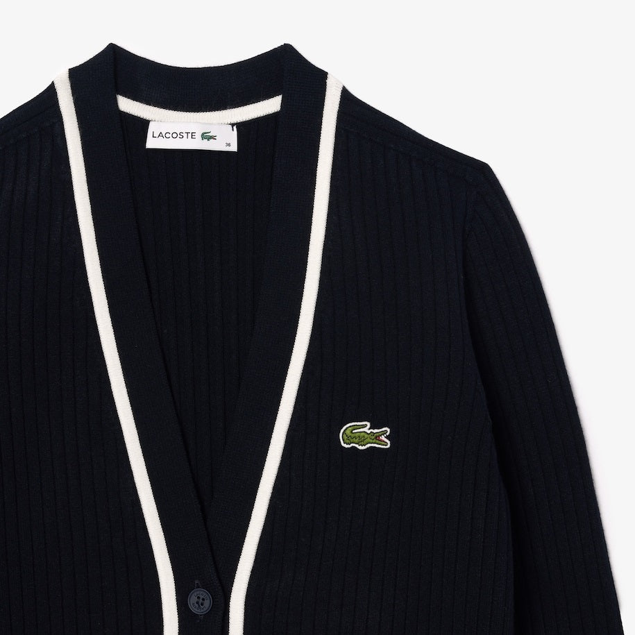 LACOSTE - CARDIGAN IN MAGLIA A COSTINE 3D CON SCOLLO A V