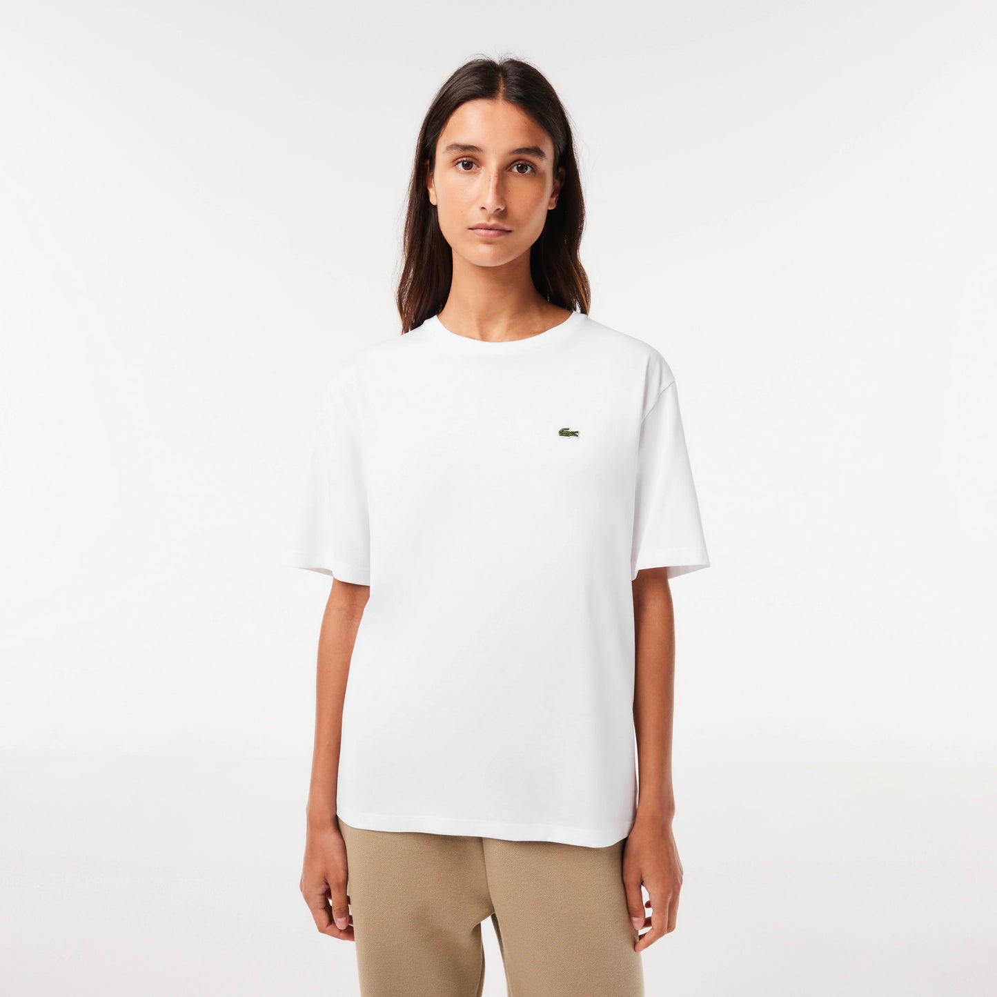 LACOSTE - T-SHIRT DA DONNA IN COTONE DI QUALITÀ ELEVATA CON COLLO ROTONDO