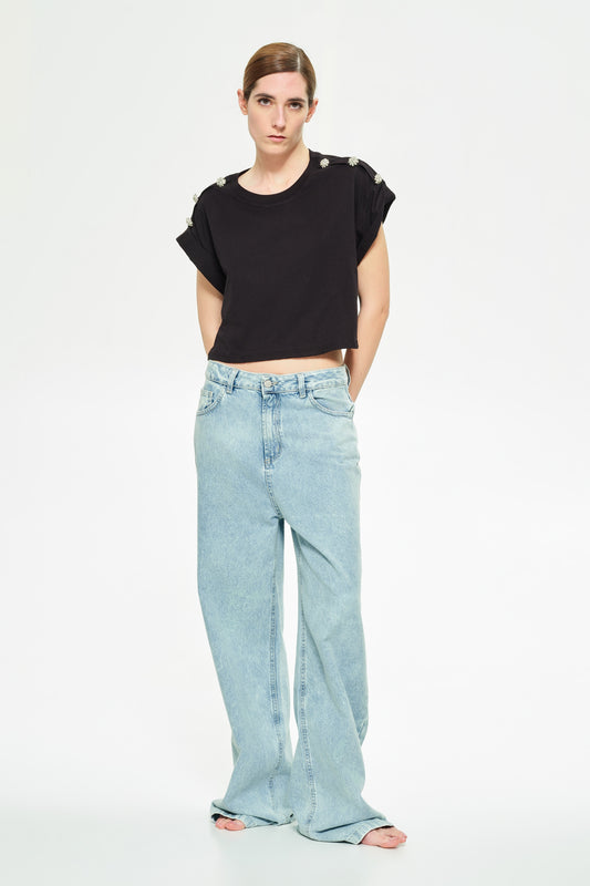 LUMINA - T-shirt crop con castoni