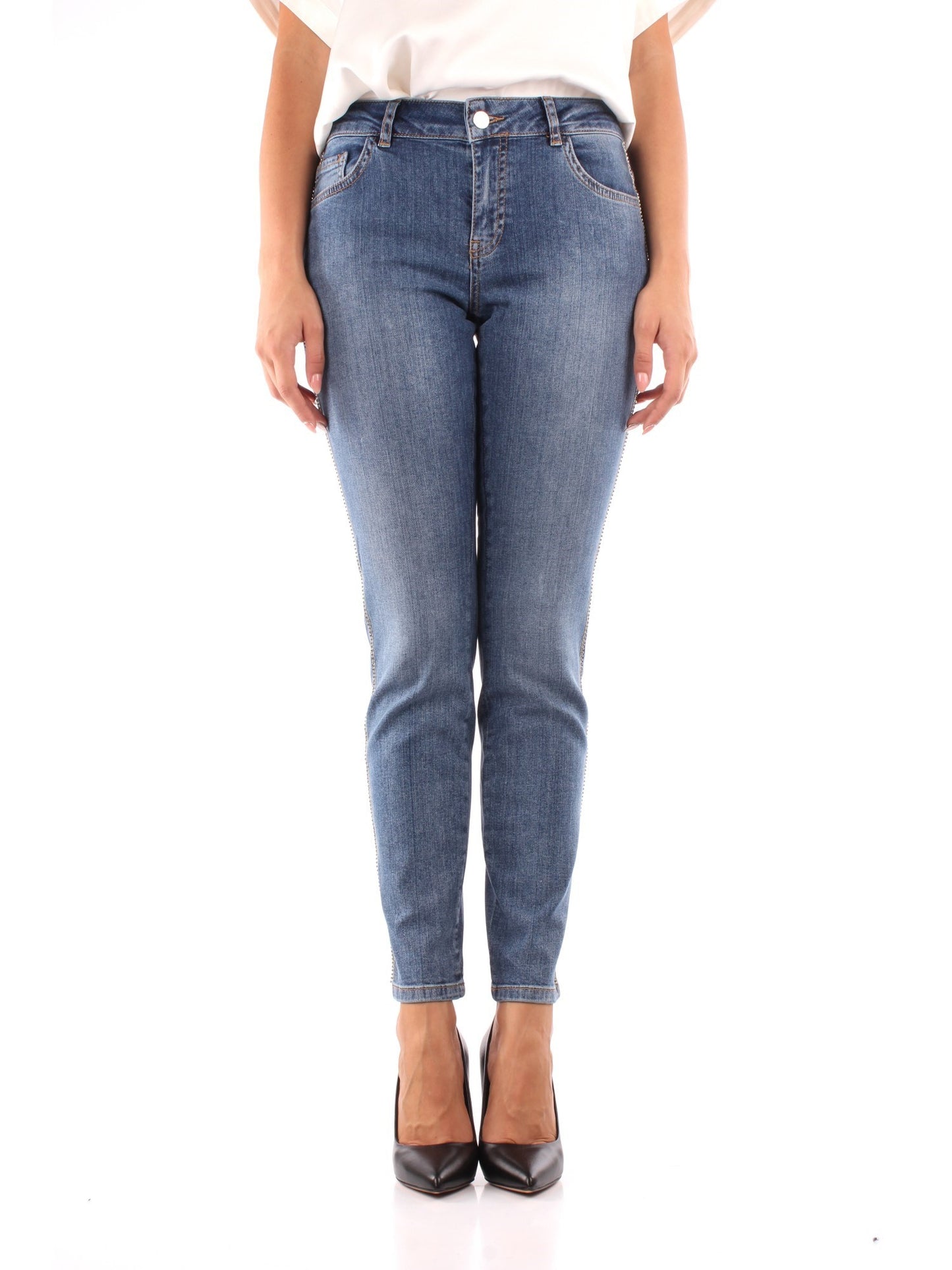 EMME MARELLA - Jeans con banda laterale con strass LOCUSTA