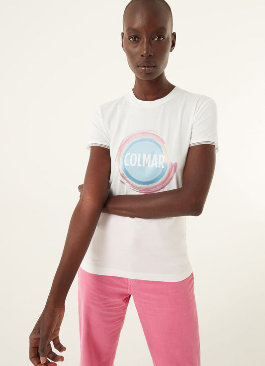COLMAR - T-Shirt in jersey stretch con maxi logo ROSA